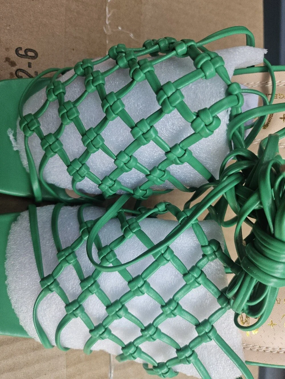 Elle Green Braided Strappy Slide Heels